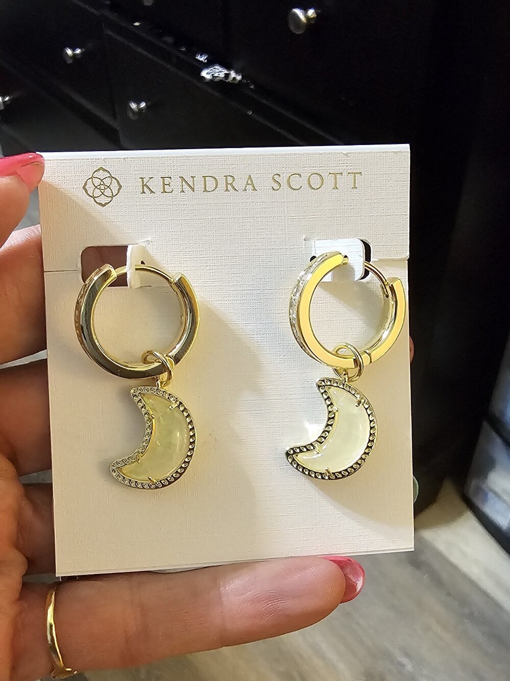 Kendra Scott Gold Hoop Earrings with Cream Crescent Moon Drops